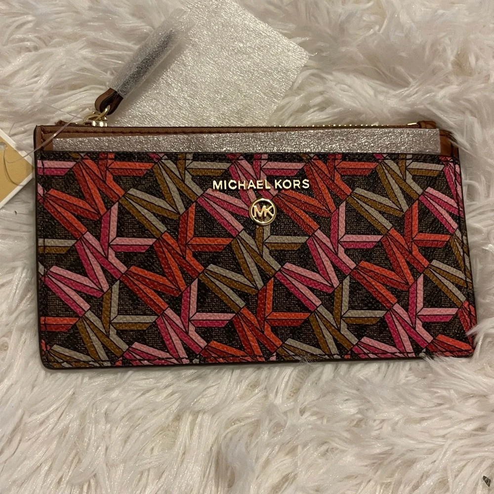 Michael michael Kors Signature Canvas Wallet NWT Jet Set Slim Credit Card